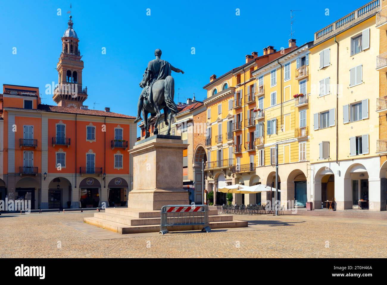 Piazza Giuseppe Mazzini. The historic town of Casale Monferrato  is a beautiful small Italian town located in the Piedmont region of northern Italy. Stock Photo
