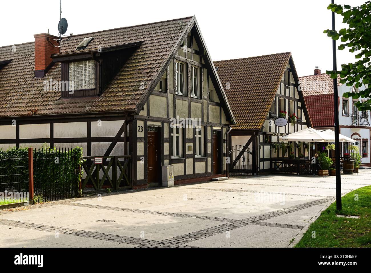 Ustka, Poland 28 August 2023 old fishermen houses in main square of
