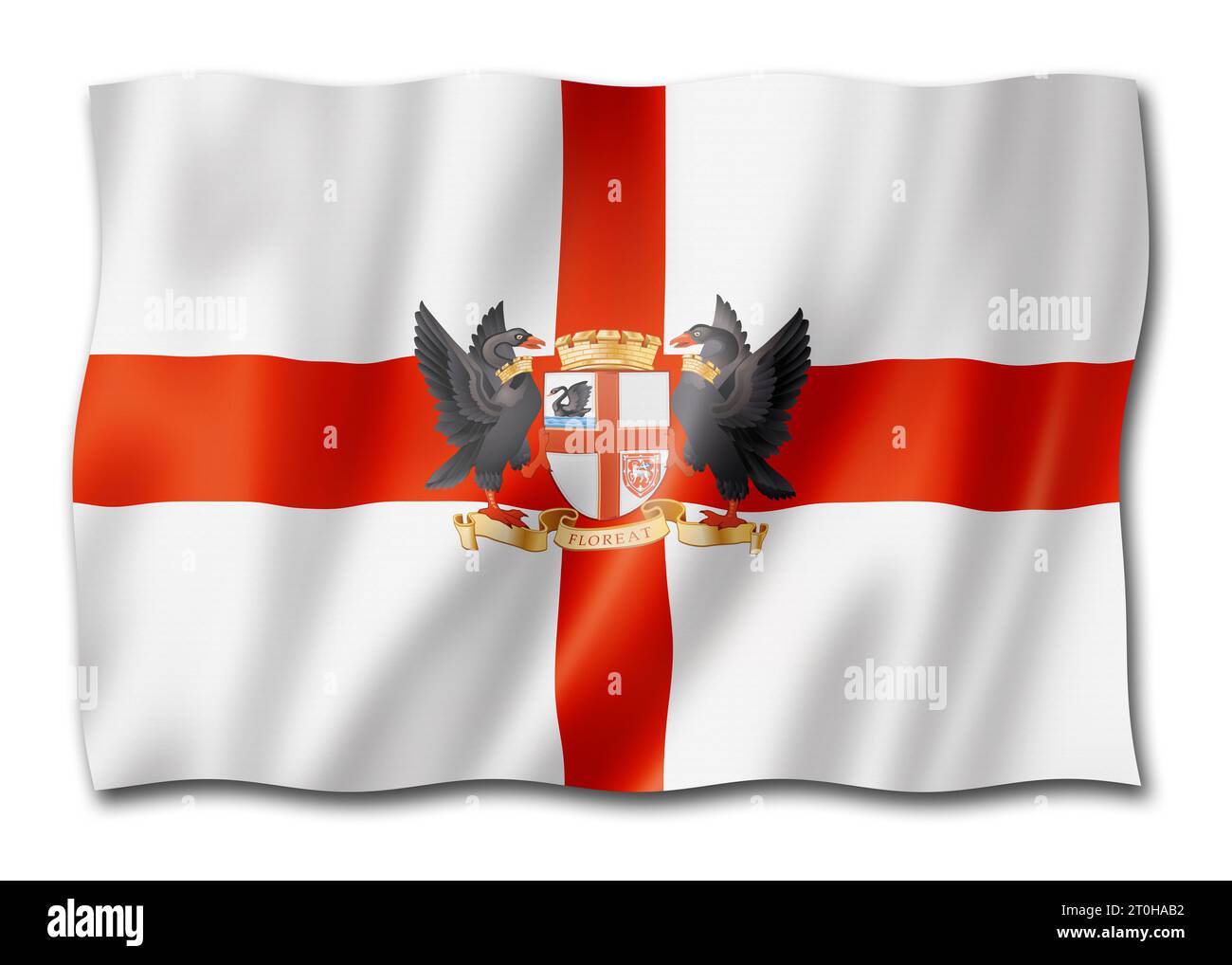 Perth city flag, Australia waving banner collection. 3D illustration