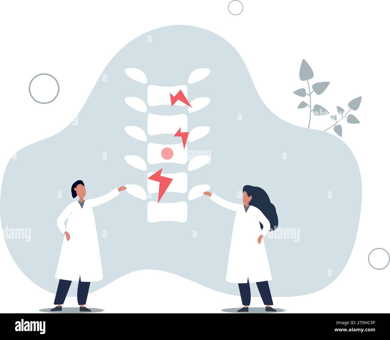 Flat tiny alternative medicine person concept. Spine pain, problems and