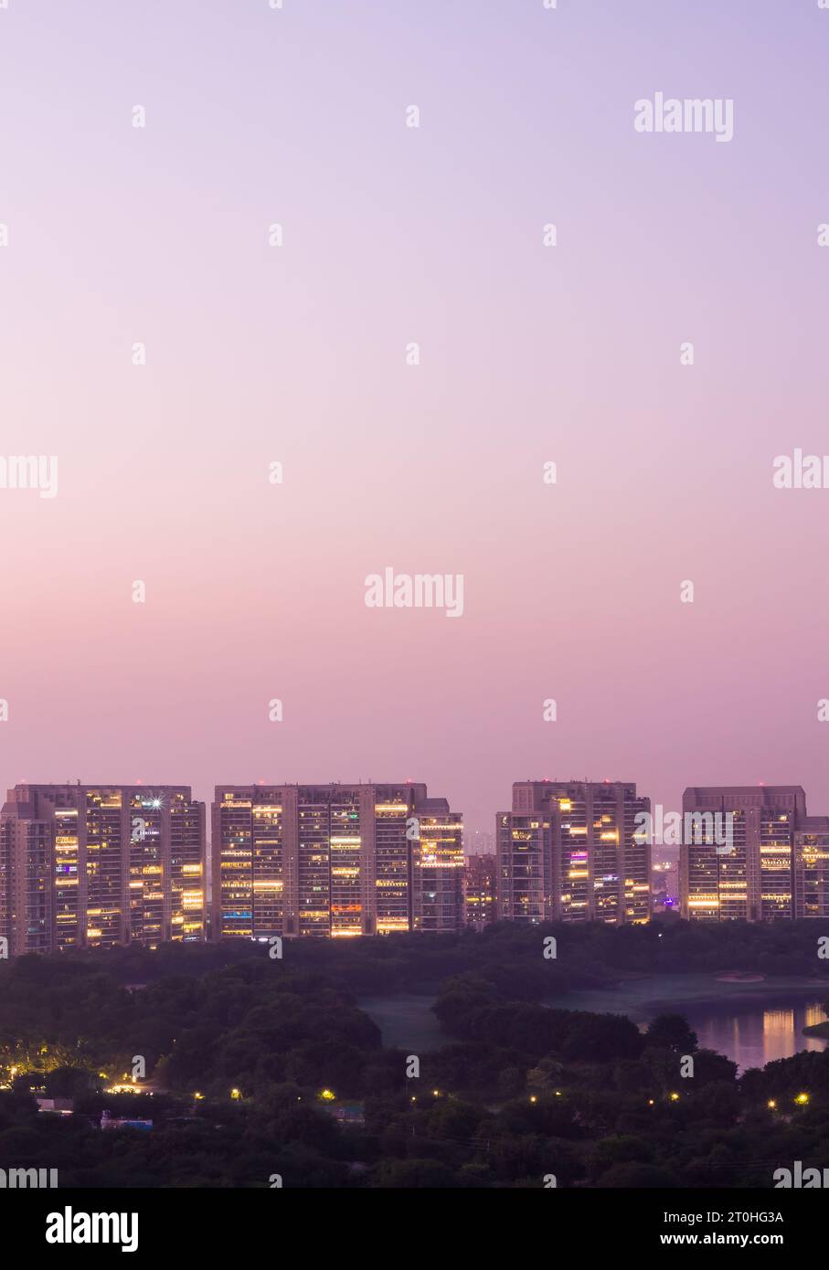 Gurgaon cityscape lit up with colourful Diwali Lights. Gurugram,Haryana