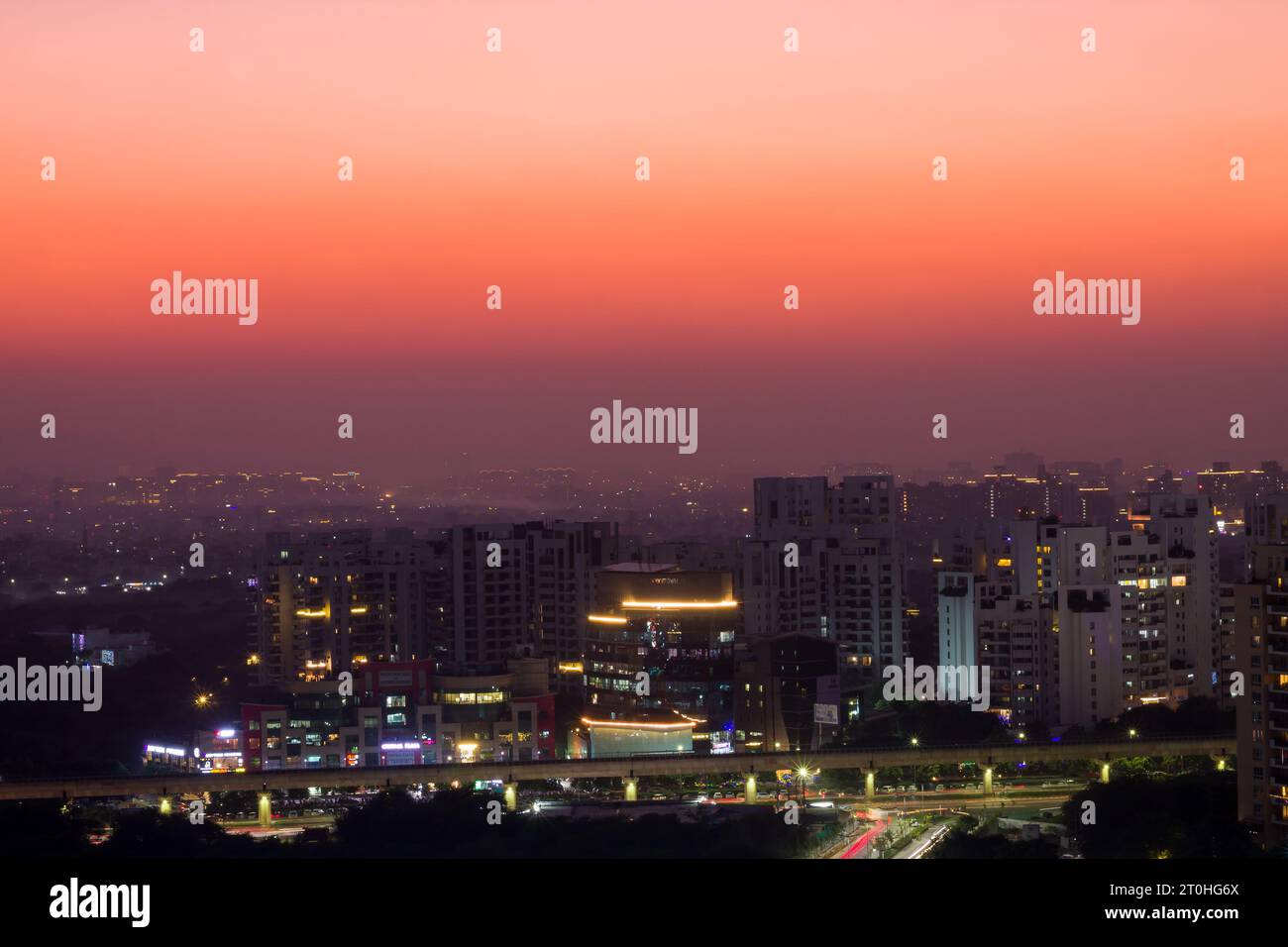 Gurgaon cityscape lit up with colourful Diwali Lights. Gurugram,Haryana