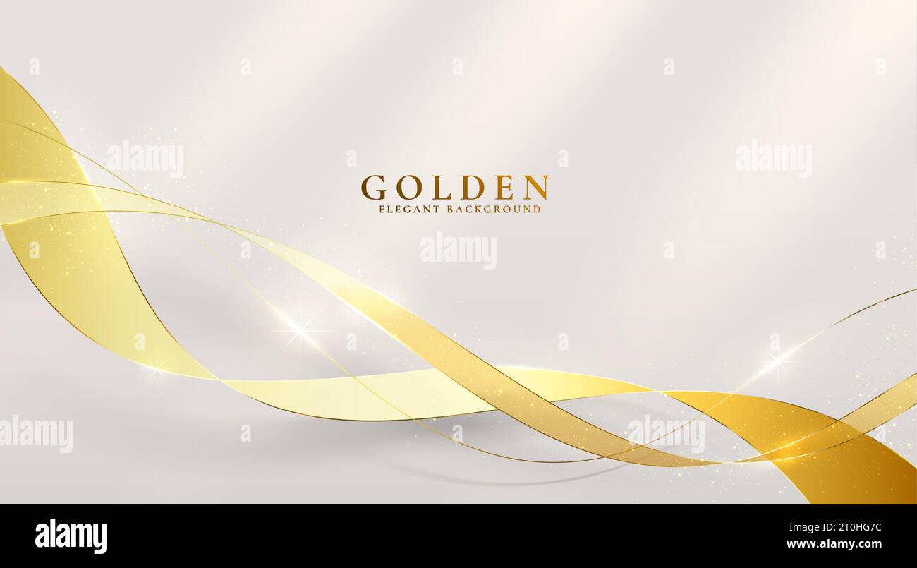 Gold background. Luxury golden waves, abstract premium flow backdrop, 3d light lines, gradients and metal glitter. Curved lines. Elegant ribbon. Presentation banner. Vector template, realistic element Stock Vector