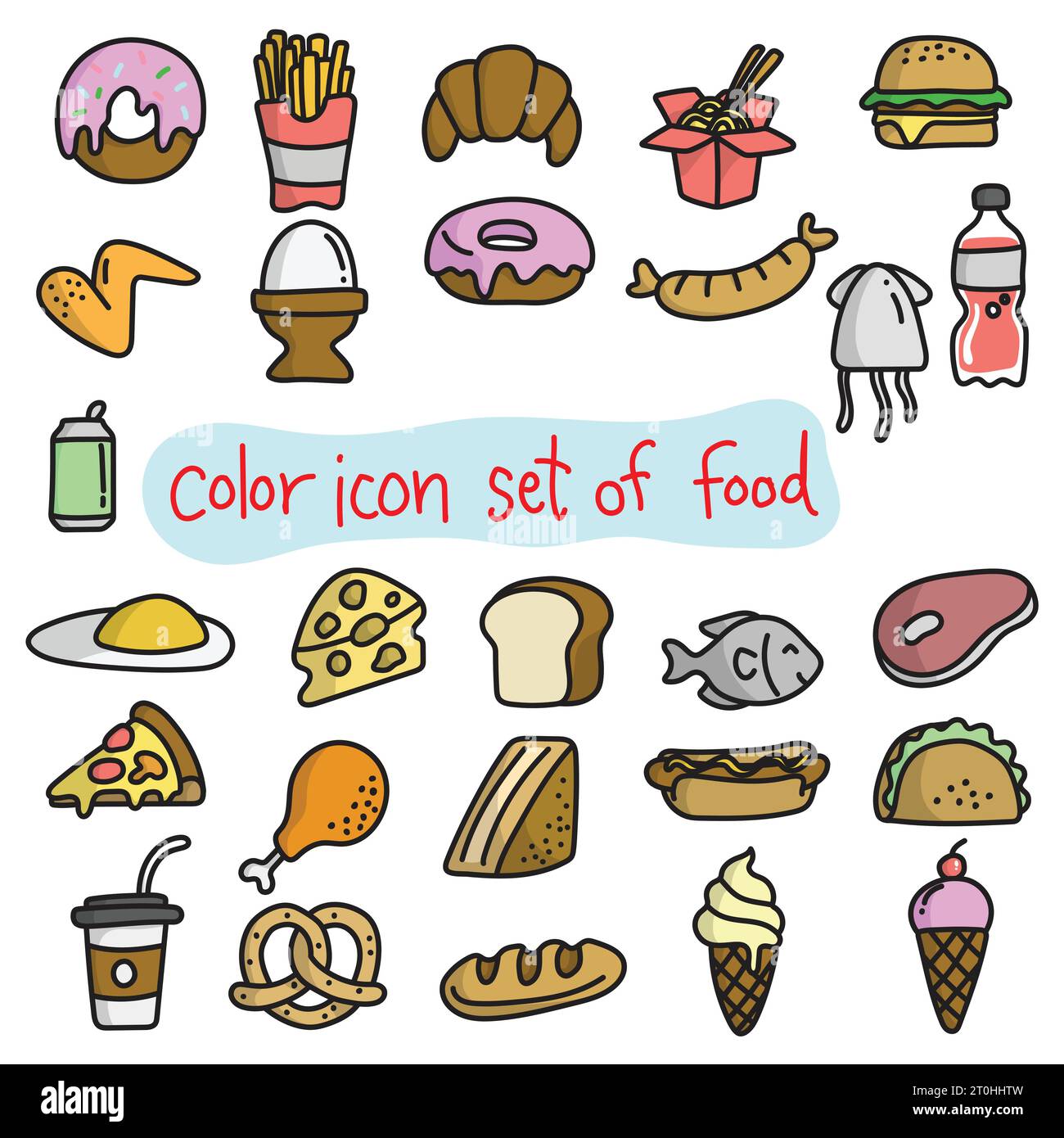 color icon set of fast food illustration vector doodle isolated on ...
