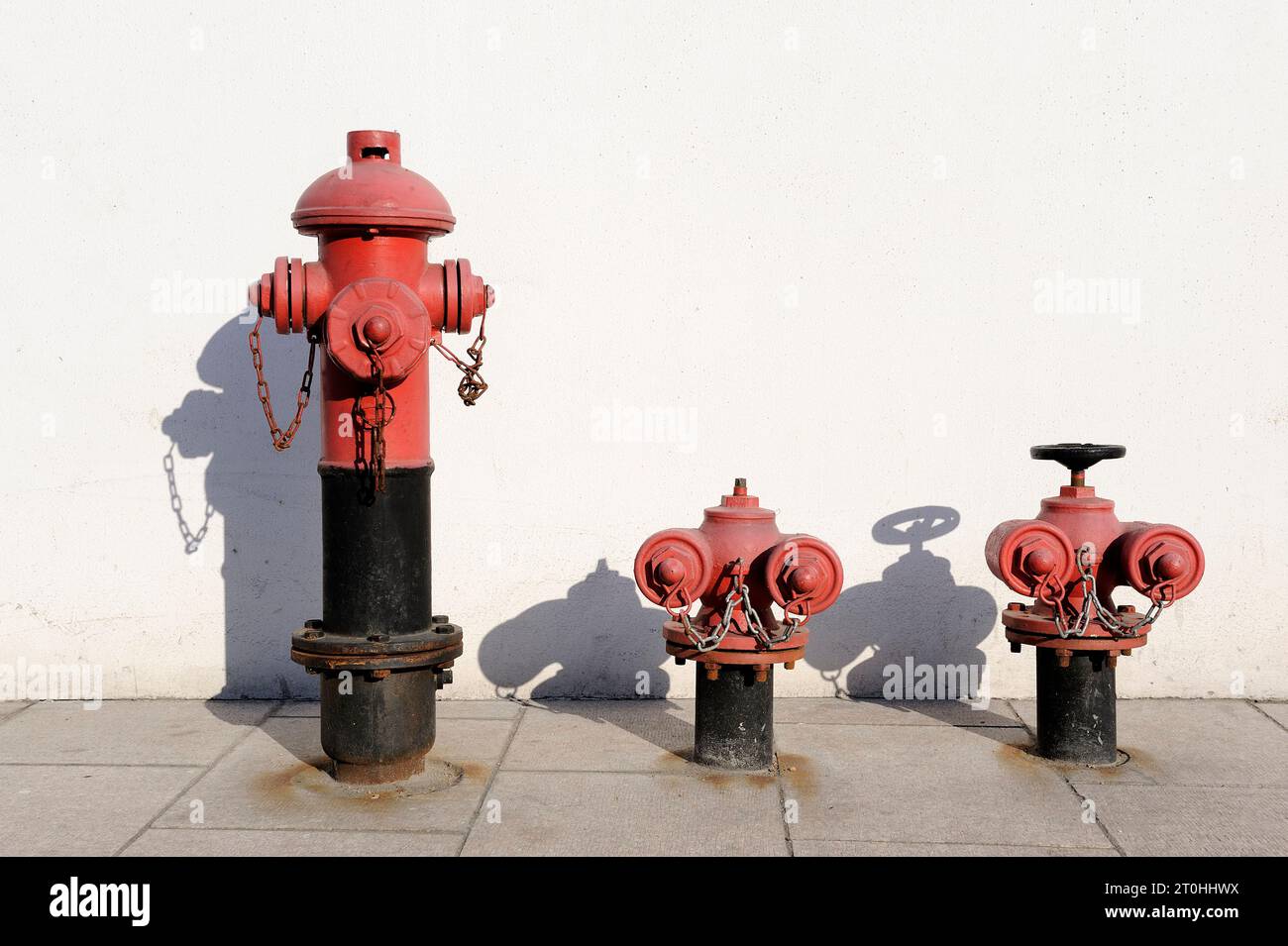 Fire hydrant connection points for firefighters can tap into a water supply Stock Photo