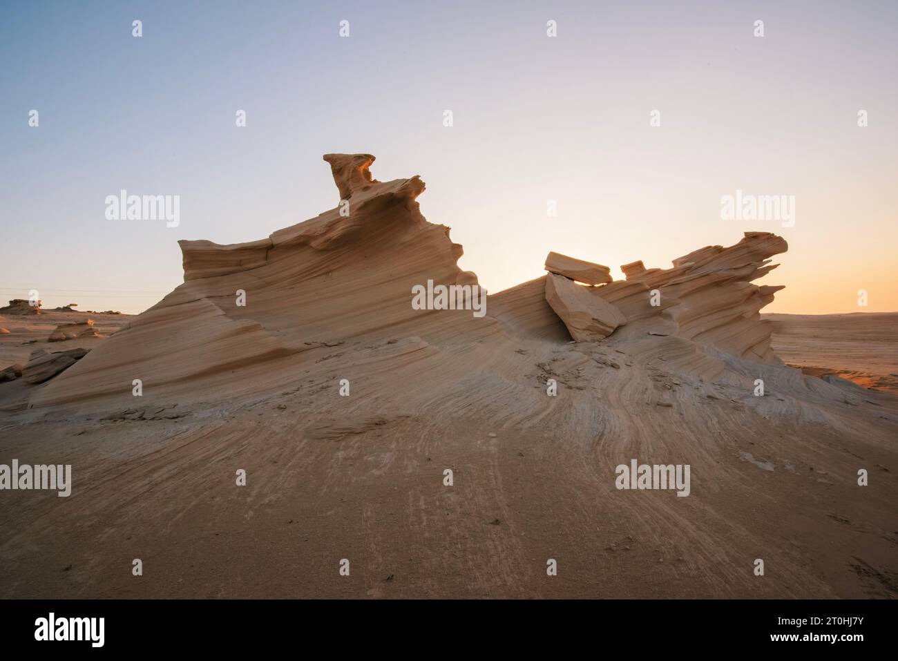 Desert eroded rock pattern with clear sky during the hot sun. Desert ...