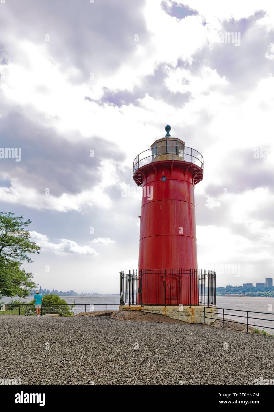 Jeffrey’s Hook Lighthouse, aka Little Red Lighthouse, built in 1880 at Sandy Hook, New Jersey and relocated to Fort Washington Park in 1921. Stock Photo