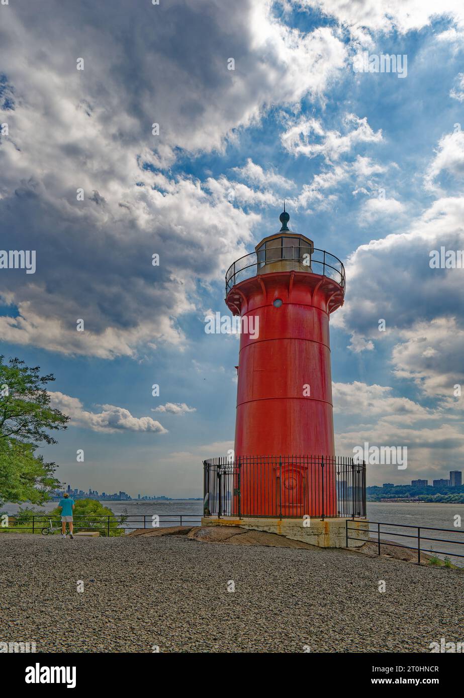 Jeffrey’s Hook Lighthouse, aka Little Red Lighthouse, built in 1880 at Sandy Hook, New Jersey and relocated to Fort Washington Park in 1921. Stock Photo