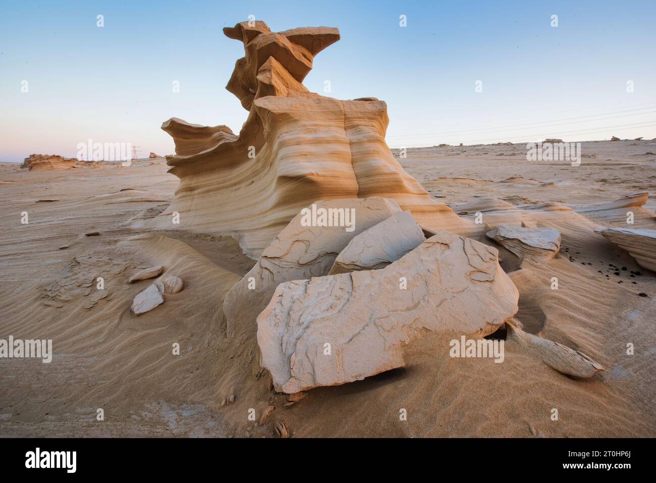 Desert eroded rock pattern with clear sky during the sunset. Desert ...