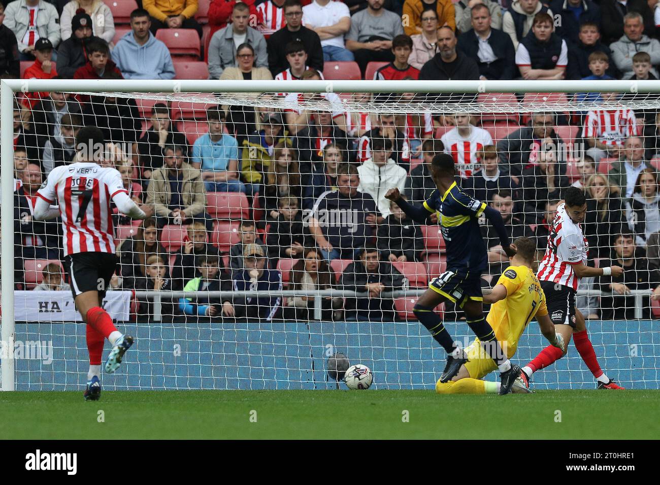 Isaiah Jones Of Middlesbrough makes it 3-0 during the Sky Bet Championship match between Sunderland and Middlesbrough at the Stadium Of Light, Sunderland on Saturday 7th October 2023. (Photo: Robert Smith | MI News) Credit: MI News & Sport /Alamy Live News Stock Photo