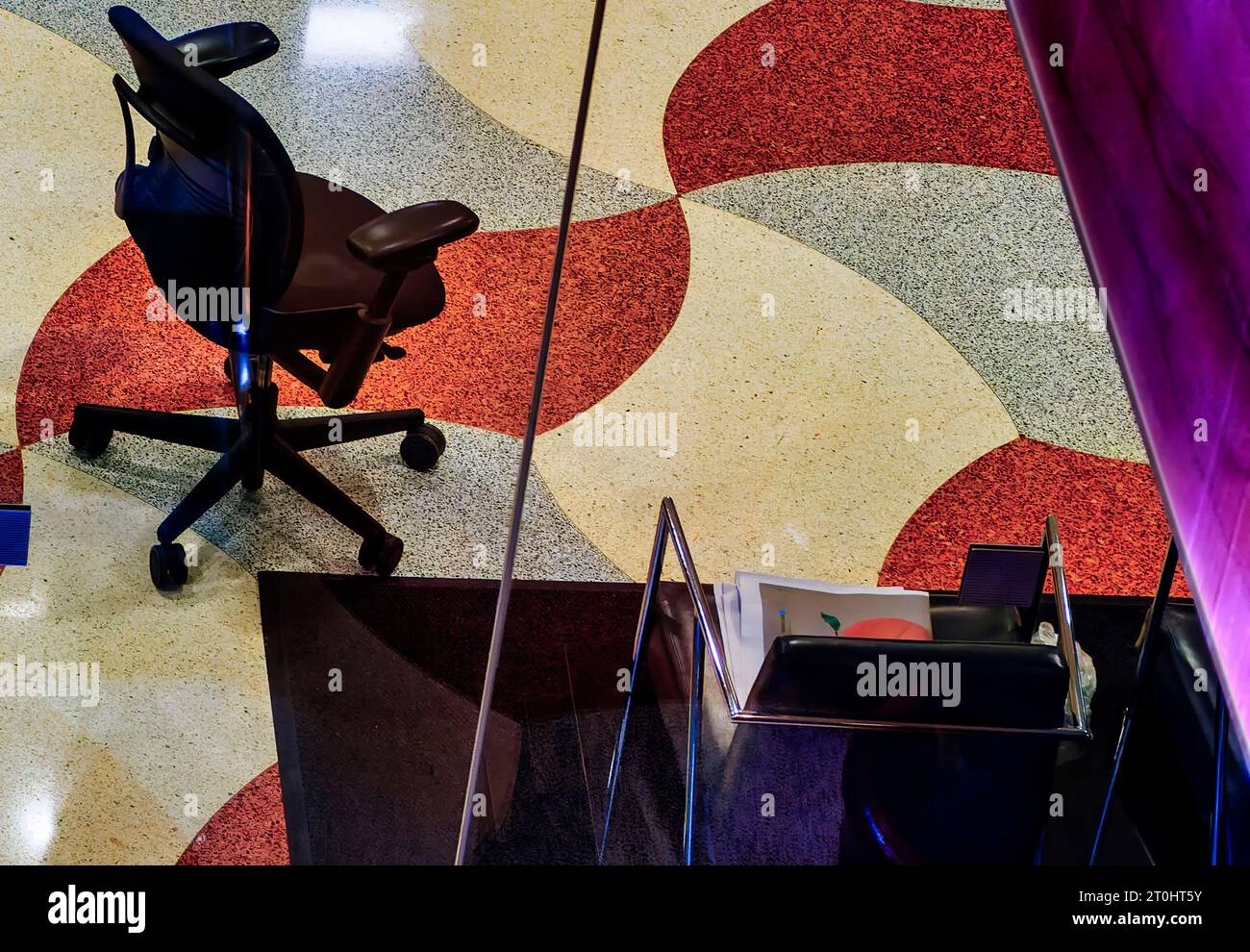 Looking down into the lower level of an office building. Stock Photo