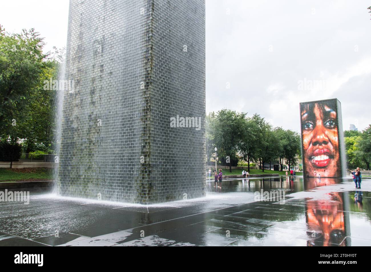 Crown Fountain public art in Chicago Millenium park Stock Photo