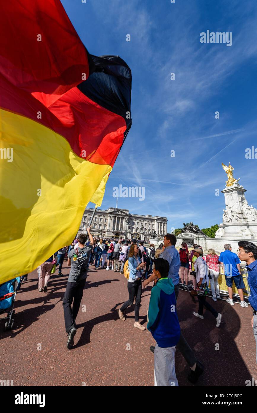 Huge German flag being carried by sports fan at the IAAF World