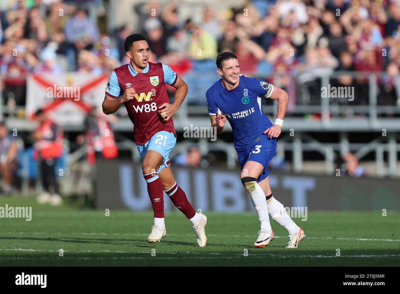 Conor Gallagher of Chelsea smiles during the Premier League match between Burnley and Chelsea at Turf Moor, Burnley, on Saturday 7th October 2023. (Photo: Pat Scaasi | MI News) Credit: MI News & Sport /Alamy Live News Stock Photo