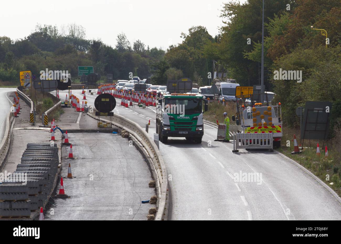 Colchester, UK. 7th Oct 2023. Traffic is very slow moving as the A12 at