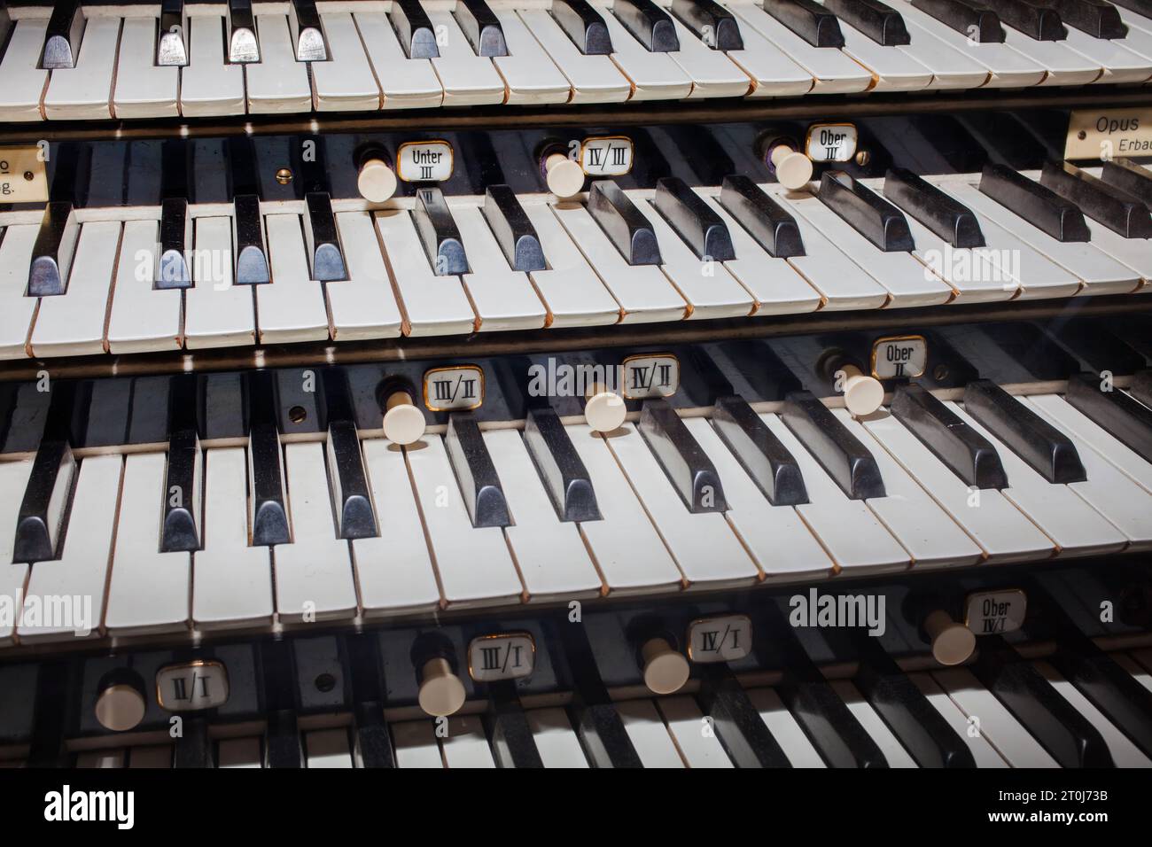 Detail of the console keydesk of an electricaction pipe organ by E. F