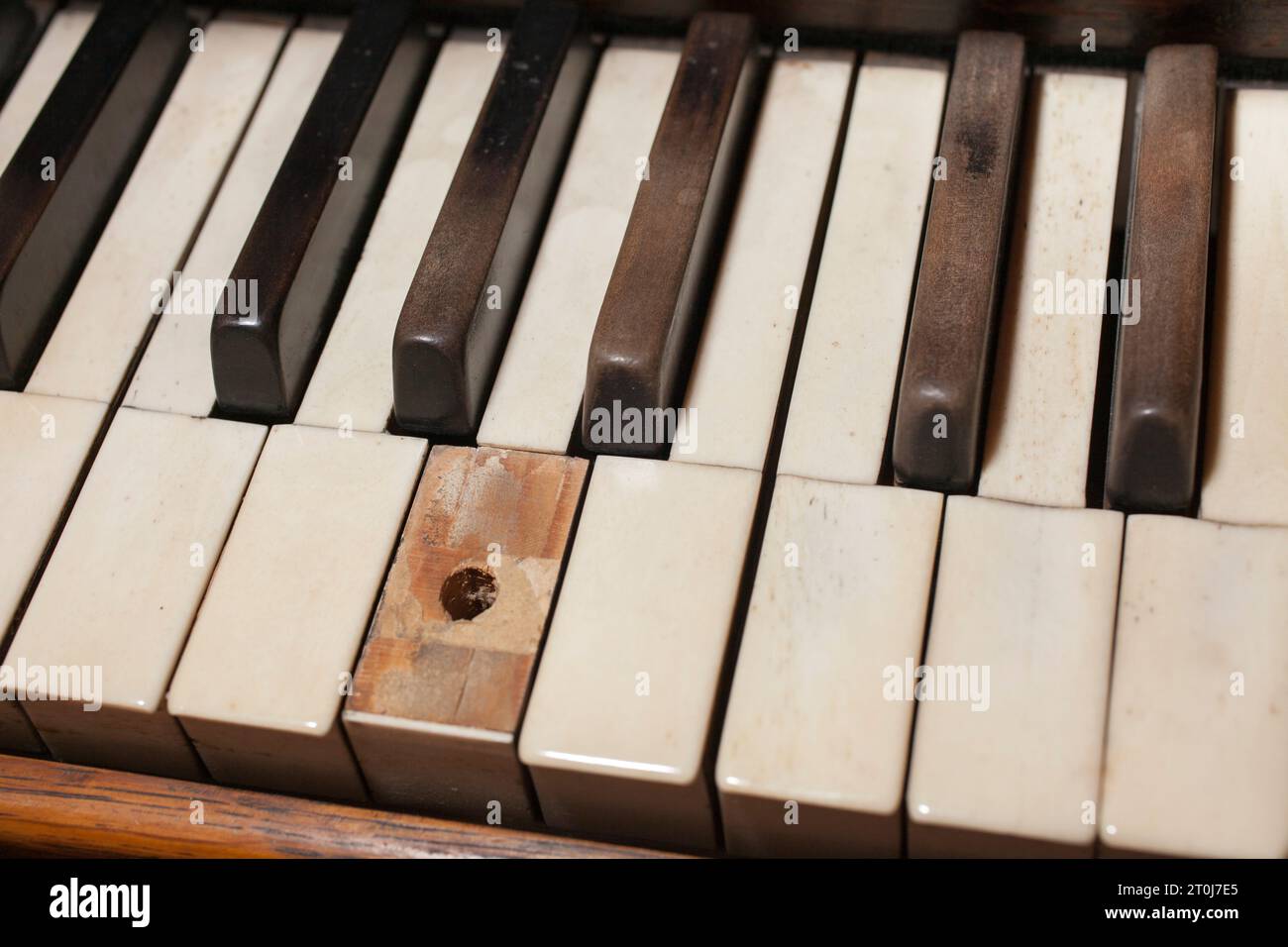 Old keyboard of a pipe organ Stock Photo