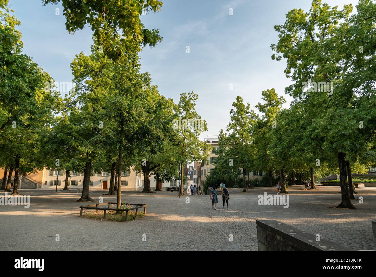Zurich, Switzerland, June 17, 2023 Pretty little park with green trees