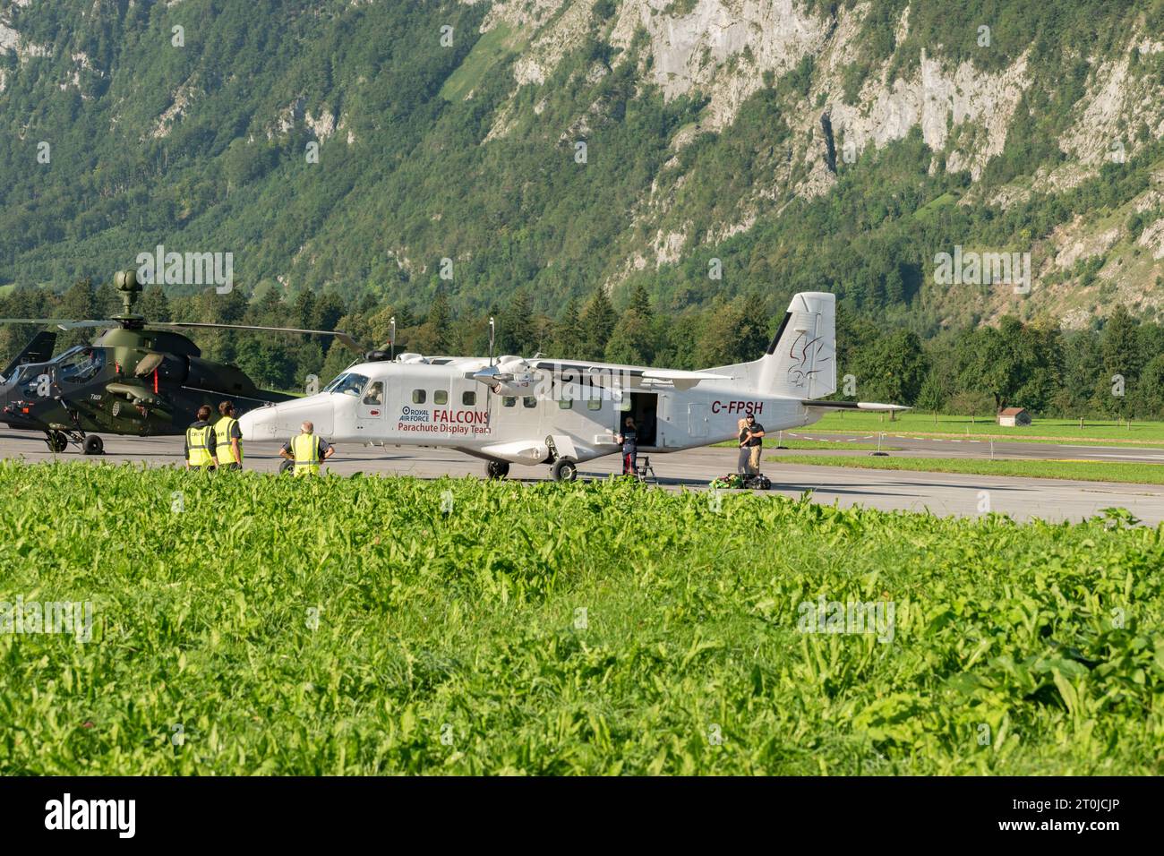 Mollis, Switzerland, August 18, 2023 C-FPSH Dornier 228-202 aircraft is parking on the apron Stock Photo