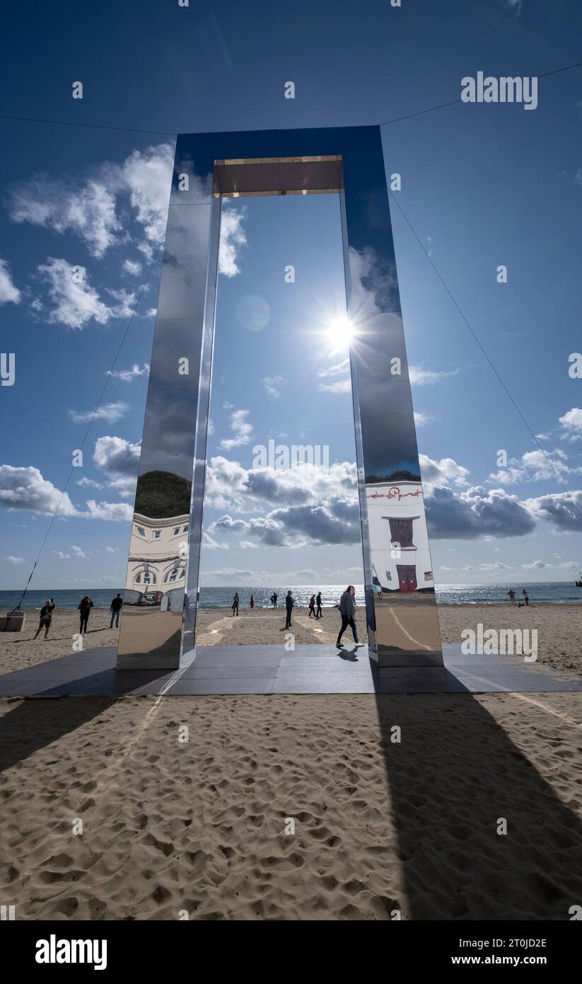 The  'Portal' art work on public display at Bournemouth beach in Dorset.  The work by Lucid Arts is part the annual Arts by the Sea festival. Stock Photo