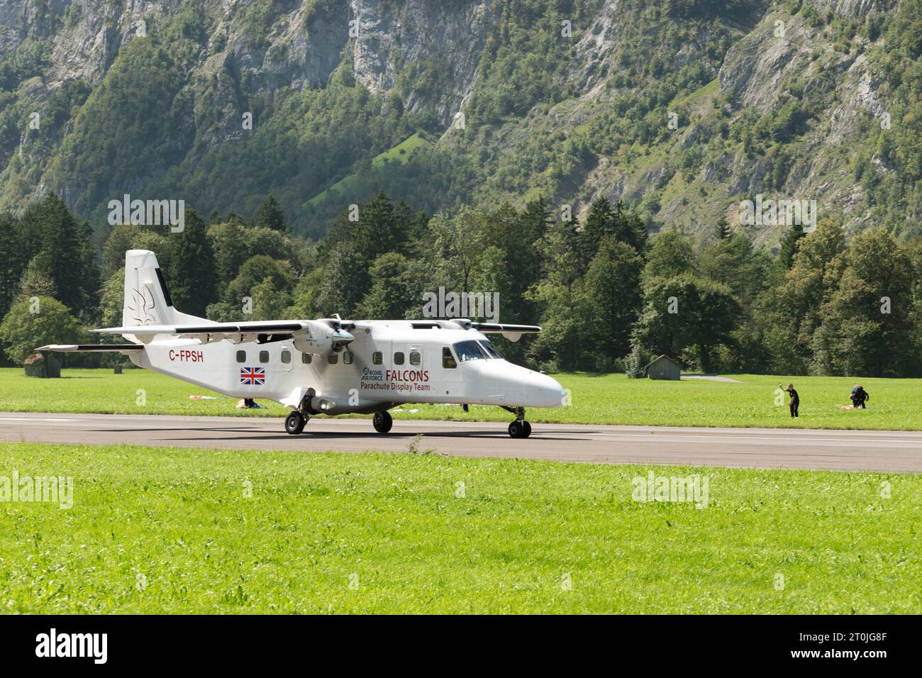 Mollis, Switzerland, August 18, 2023 C-FPSH Dornier 228-202 aircraft is taxiing on the runway Stock Photo