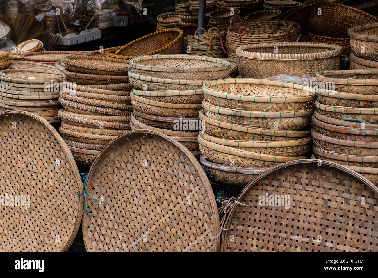 Hoi An, Vietnam. Baskets and Trays for Sale in the Market. Stock Photo