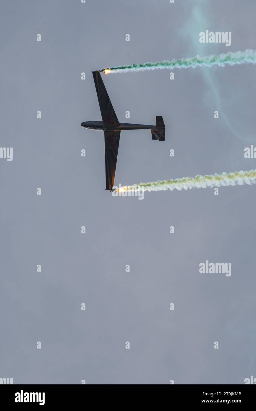 Mollis, Switzerland, August 18, 2023 LET Blanic L13 Glider acrobatic