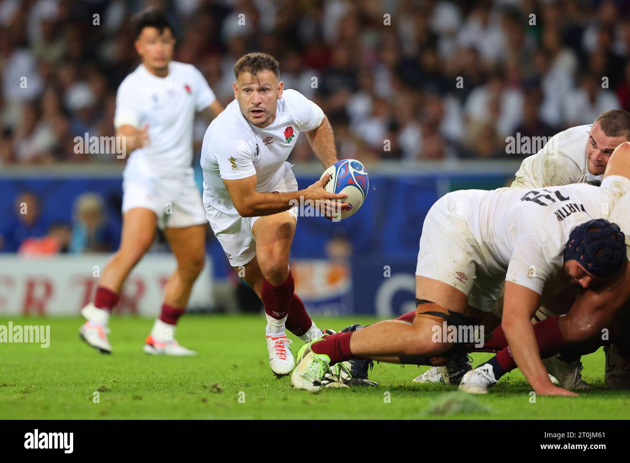 Lille, France. 7th Oct, 2023. Danny Care of England runs in to score a try during the Rugby World Cup 2023 match at Stade Pierre Mauroy, Lille. Picture credit should read: Paul Thomas/Sportimage Credit: Sportimage Ltd/Alamy Live News Stock Photo