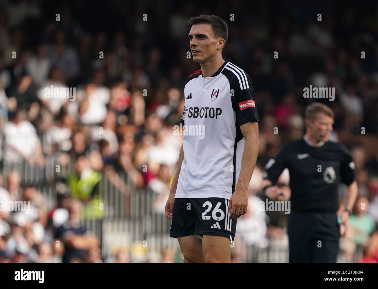 LONDON, ENGLAND - OCTOBER 07: João Palhinha of Fulham during the Premier League match between Fulham and Sheffield United at Craven Cottage on October 07, 2023 in London, England. (Photo by Dylan Hepworth/MB Media) Stock Photo