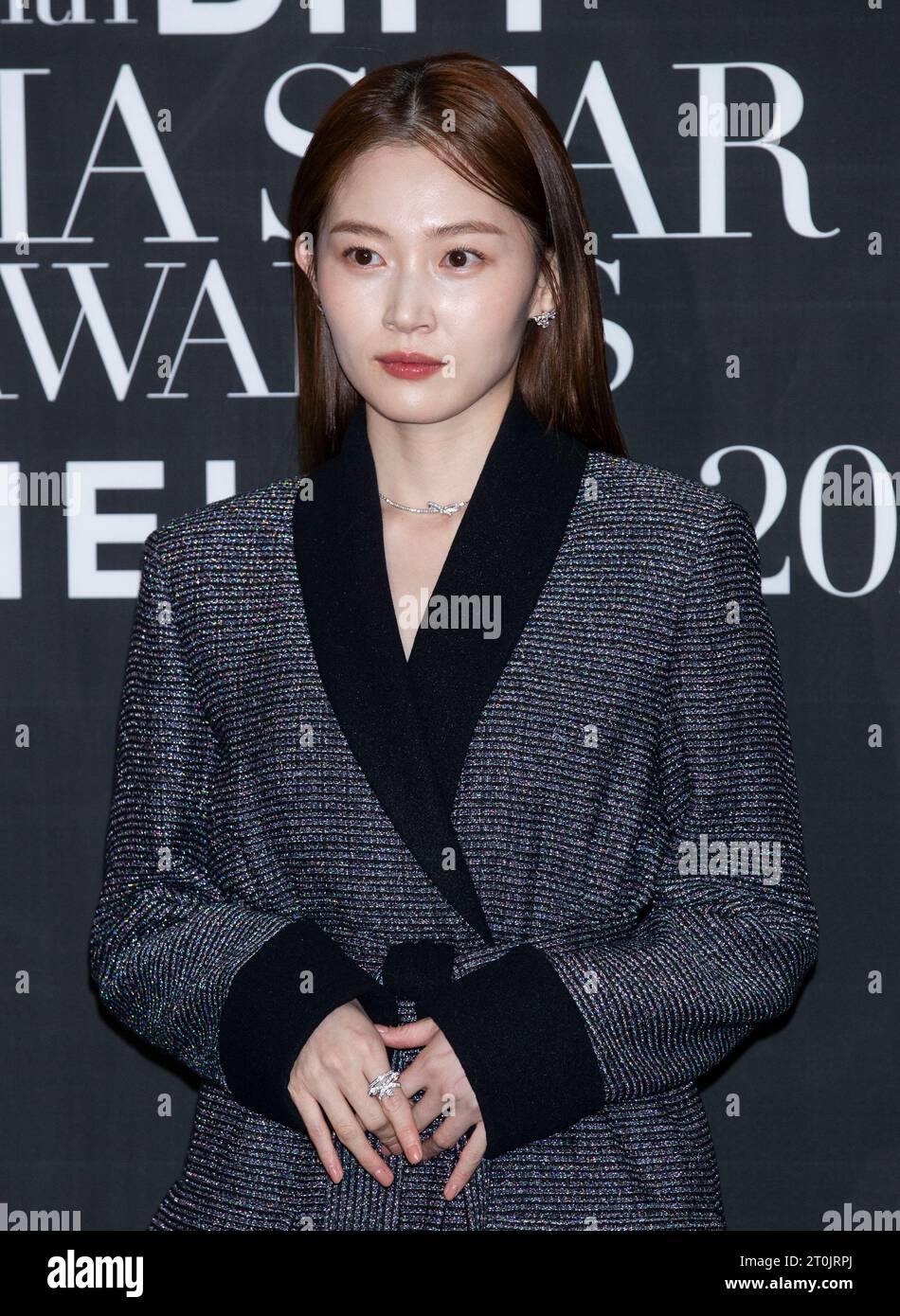 Busan, South Korea. 5th Oct, 2023. South Korean actress Park Yu-rim,  attends red carpet for the 12th BIFF with Marie Claire Asia Star Awards  2023 at Haeundae Grand hotel in Busan, South