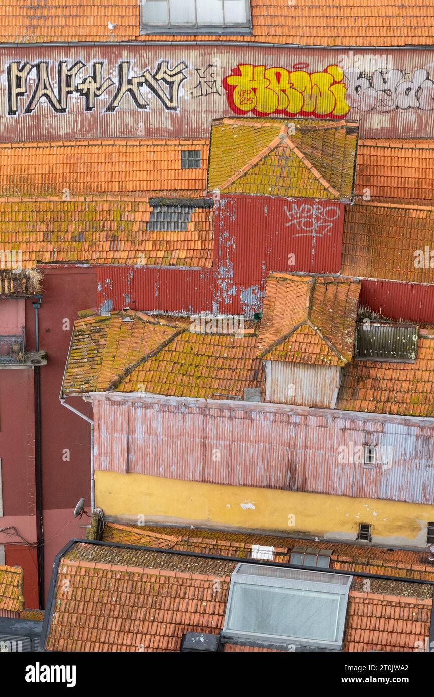 Red tile rooftops, Ribeira District, Porto, Portugal Stock Photo