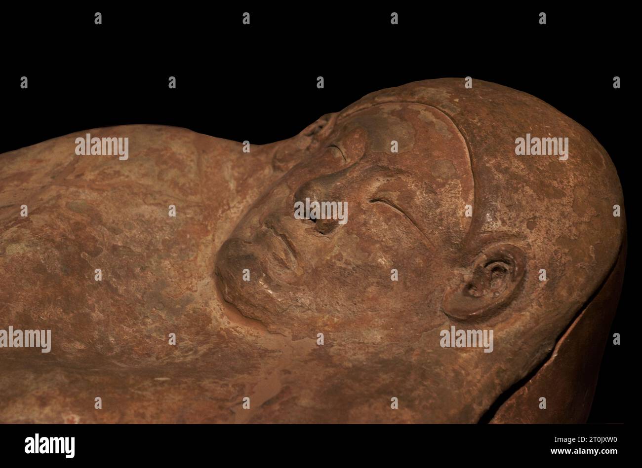 Anthropomorphic terracotta sarcophagus. Found in Ghar Barka, on the outskirts of Rabat (Malta). 6th century BC. Detail. National Museum of Archaeology. Valletta. Malta. Stock Photo