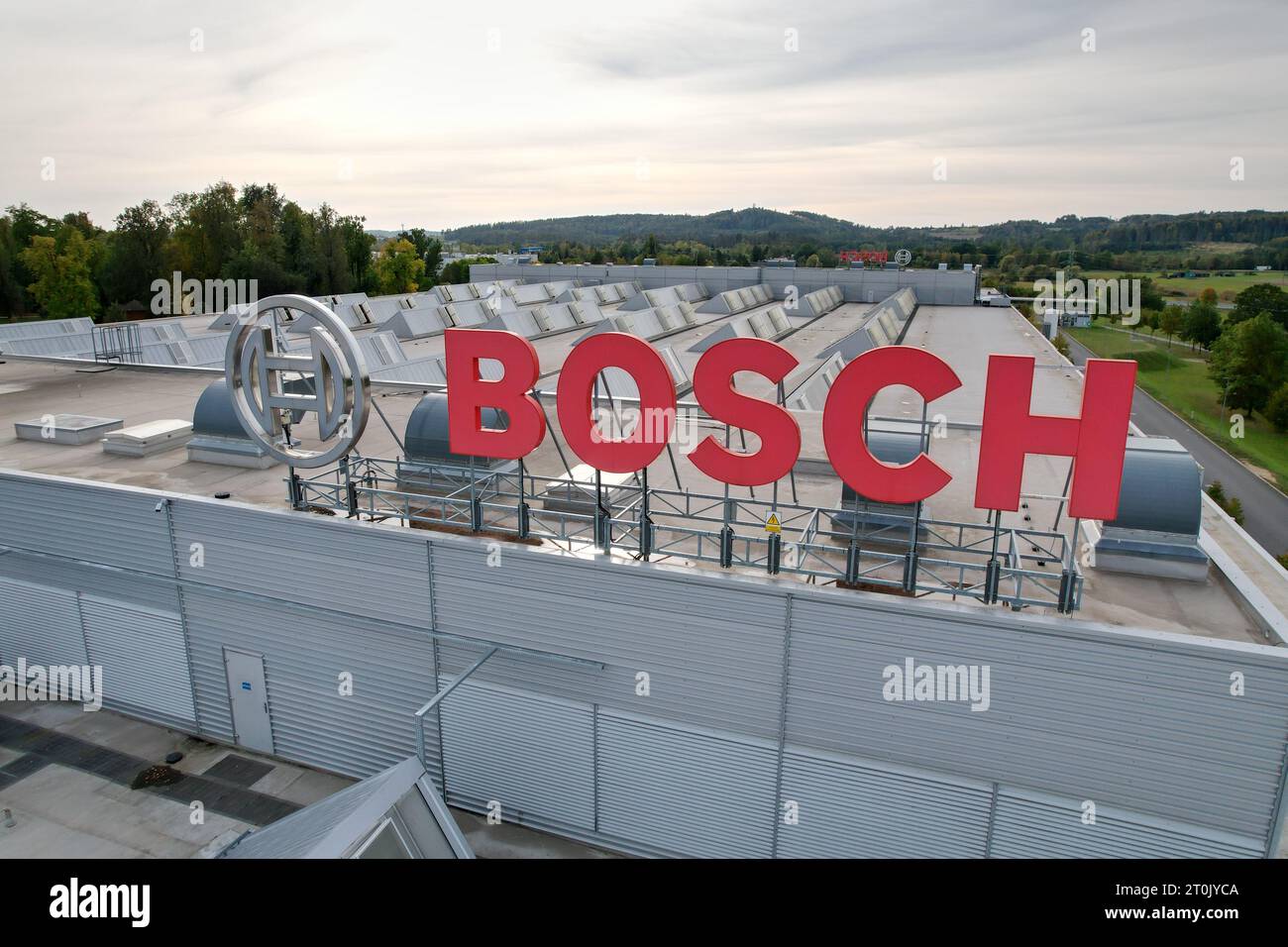 Jihlava,Czech republic-September 12 2023:logo of BOSCH diesel Jihlava,production plant factory for common rail injecttors,Pavov factory,Czech republic Stock Photo