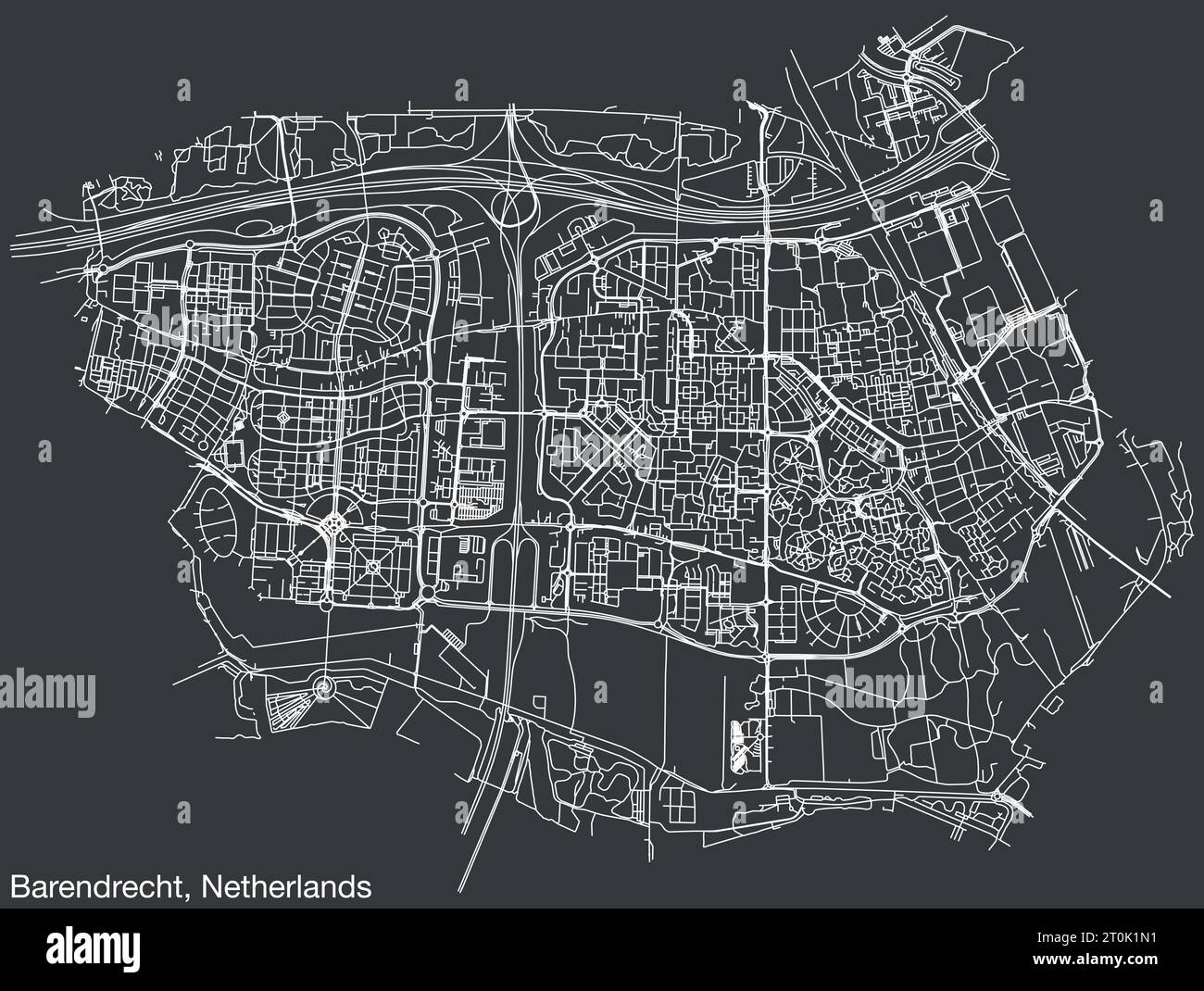 Street roads map of BARENDRECHT, NETHERLANDS Stock Vector