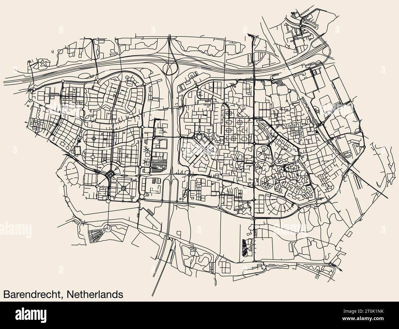 Street roads map of BARENDRECHT, NETHERLANDS Stock Vector
