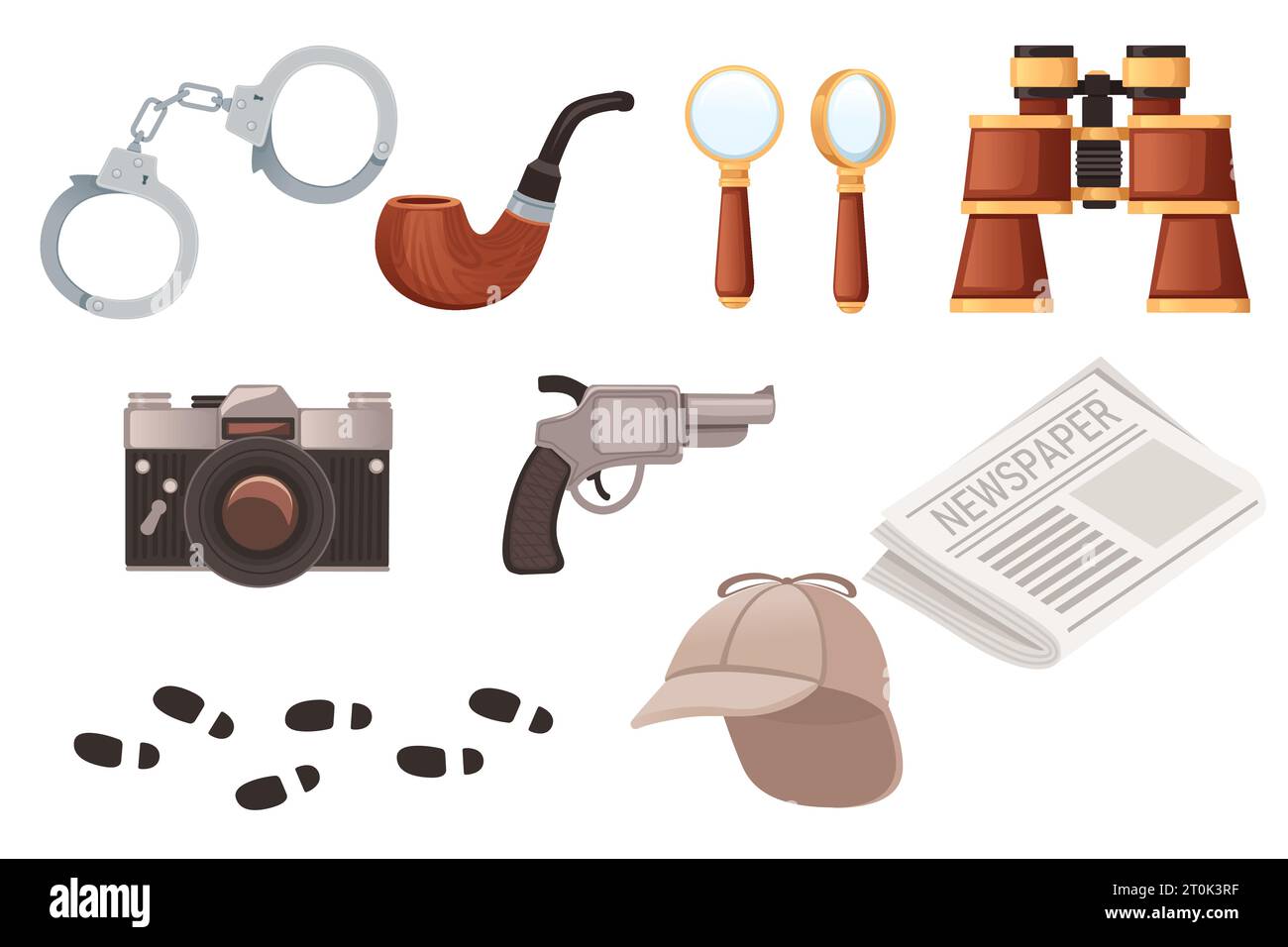 Set of classic detective items and tools vector illustration isolated