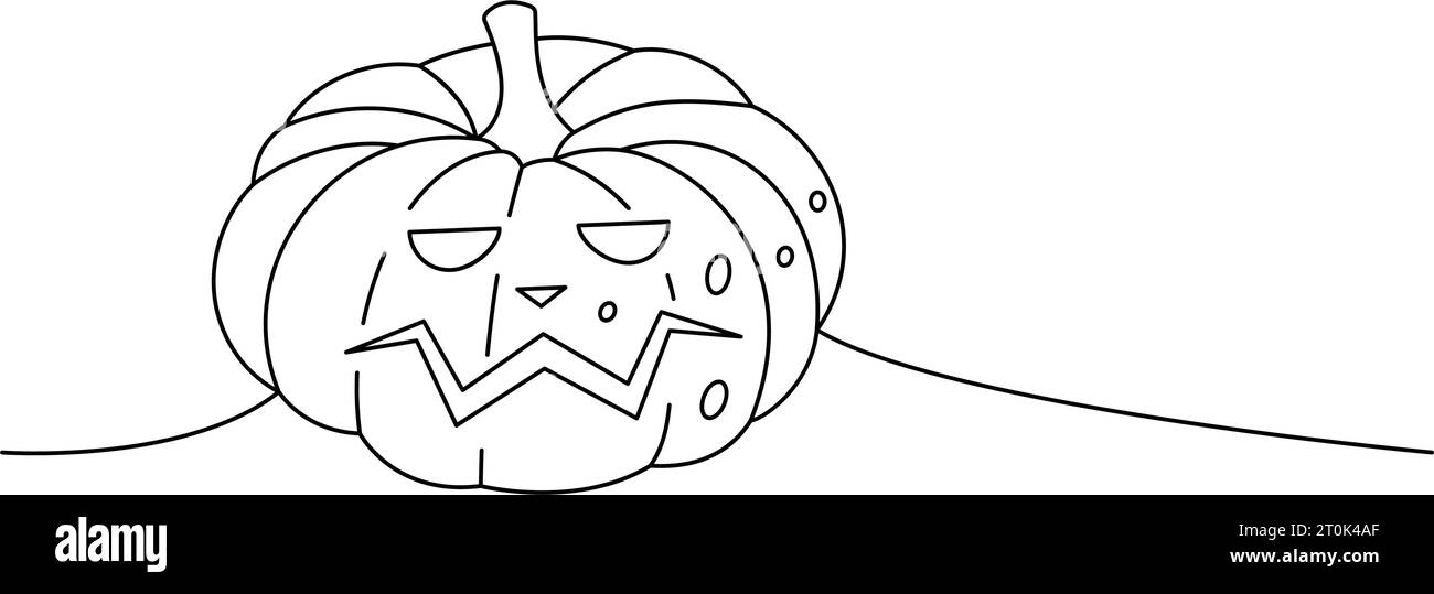 Autumn pumpkin scary face, vegetable one line continuous drawing ...