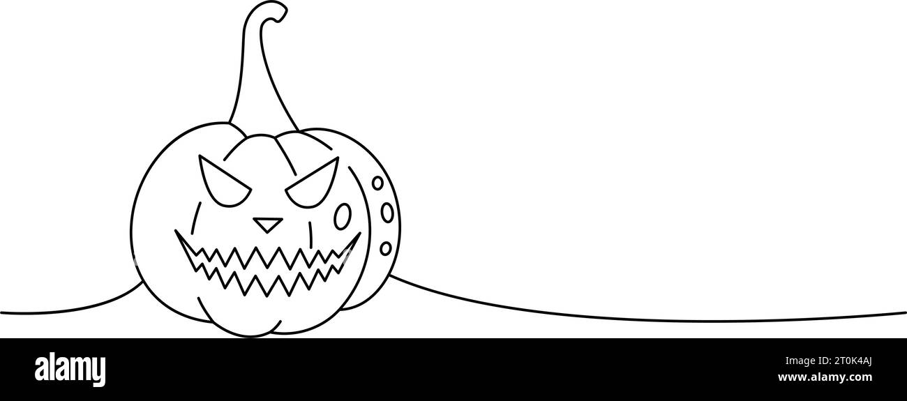 Halloween pumpkin with scary face one line continuous drawing ...