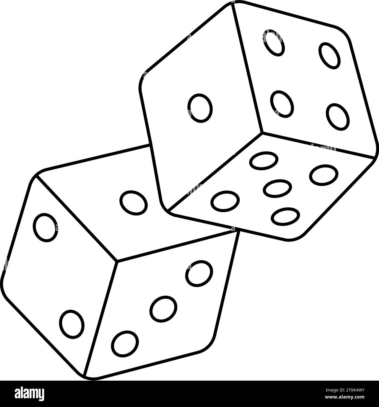 Dice, cubes with random numbers line silhouette. Vector minimalist