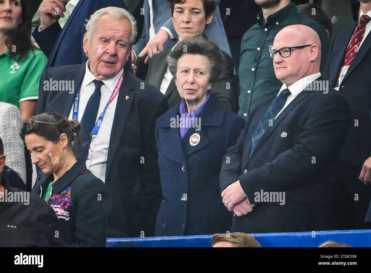 Saint-Denis, France, France. 7th Oct, 2023. President of World Rugby Bill BEAUMONT and Princess Anne, Princess Royal during the World Cup 2023, Pool B match between Ireland and Scotland at Stade de France on October 07, 2023 in Saint-Denis near Paris, France. (Credit Image: © Matthieu Mirville/ZUMA Press Wire) EDITORIAL USAGE ONLY! Not for Commercial USAGE! Stock Photo