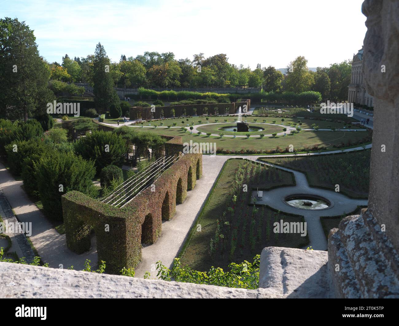 Water fountain in the court garden of the Würzburg Residence Stock Photo