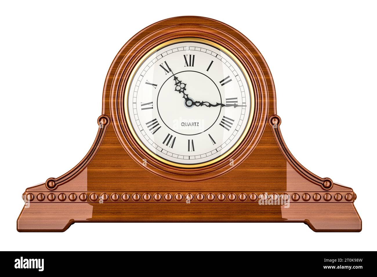 Retro chimes mantle clock, shelf clock, front view. 3D rendering