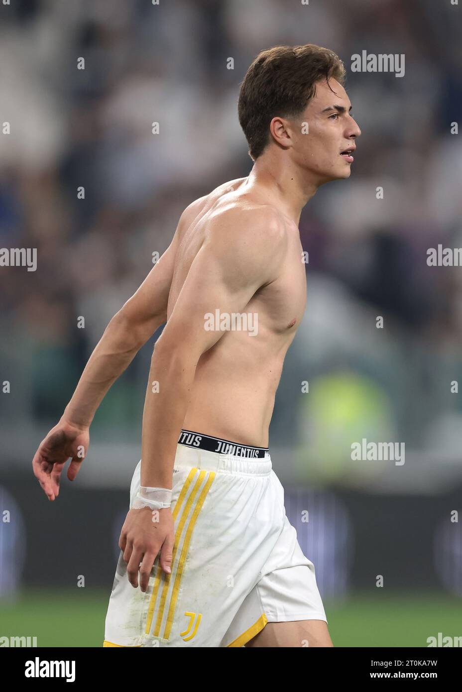 Turin, Italy. 7th Oct, 2023. Kenyan Yildiz of Juventus reacts