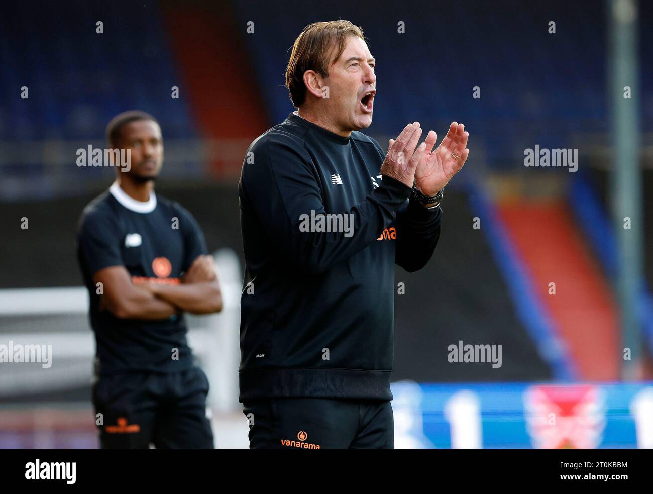 Steve Thompson (Interim Manager) of Oldham Athletic Association Football Club during the Vanarama National League match between Oldham Athletic and Dagenham and Redbridge at Boundary Park, Oldham on Saturday 7th October 2023. (Photo: Thomas Edwards | MI News) Credit: MI News & Sport /Alamy Live News Stock Photo