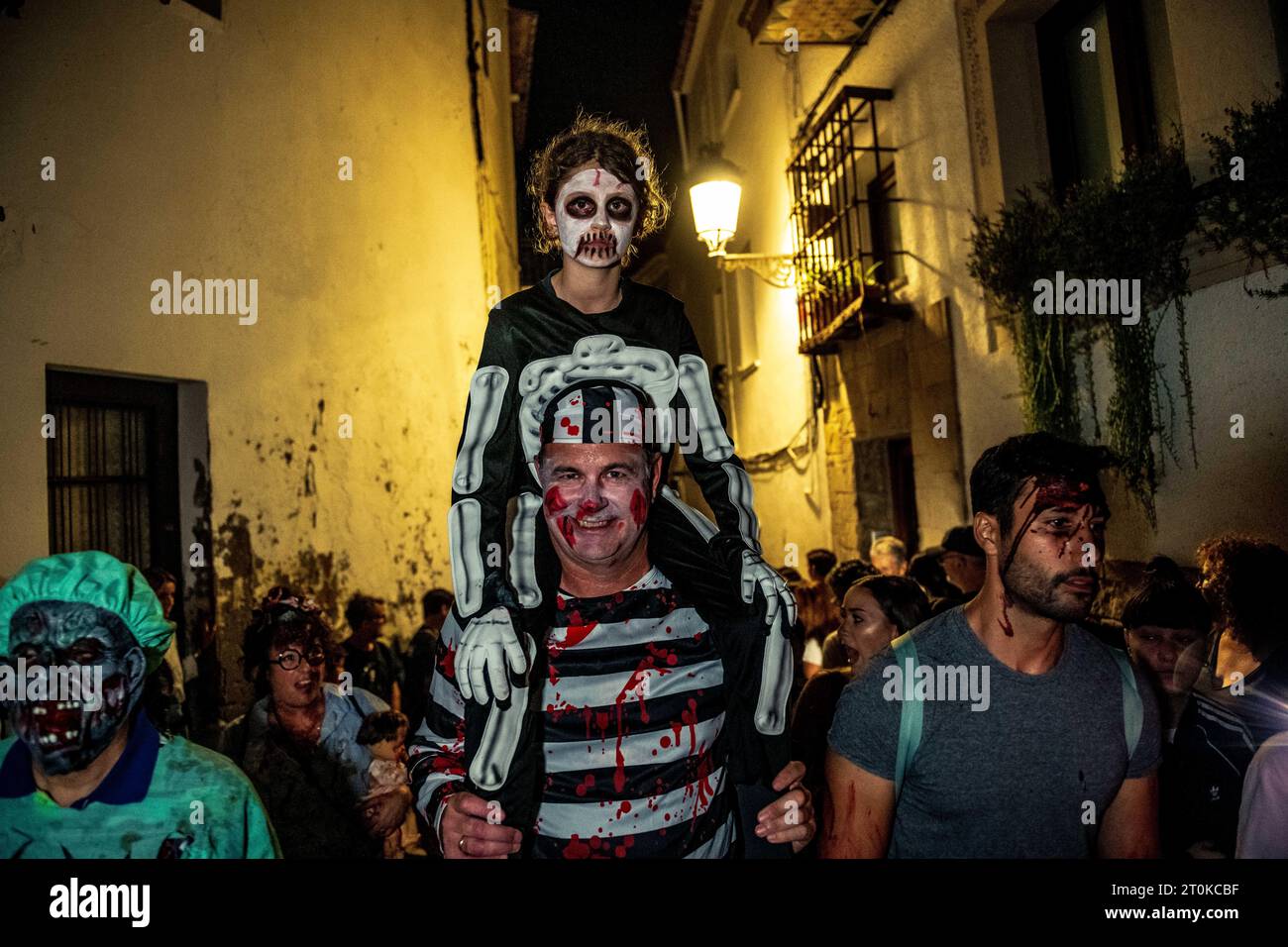 Sitges, Spain. 7th Oct, 2023. Creepy zombies invade the streets of