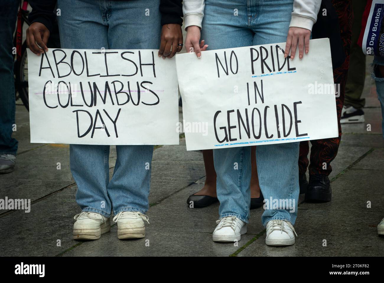 Indigenous Peoples Day, Boston, Massachusetts, USA. 7th Oct. 2023.  About 100 people demonstrated and marched through central Boston in support of renaming the United States National holiday of Columbus Day to Indigenous Peoples Day.  Credit: Chuck Nacke / Alamy Live News Stock Photo