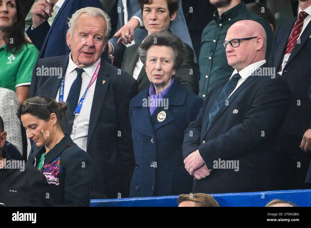 President of World Rugby Bill BEAUMONT and Princess Anne, Princess Royal during the World Cup 2023, Pool B rugby union match between Ireland and Scotland on October 7, 2023 at Stade de France in Saint-Denis near Paris, France Stock Photo