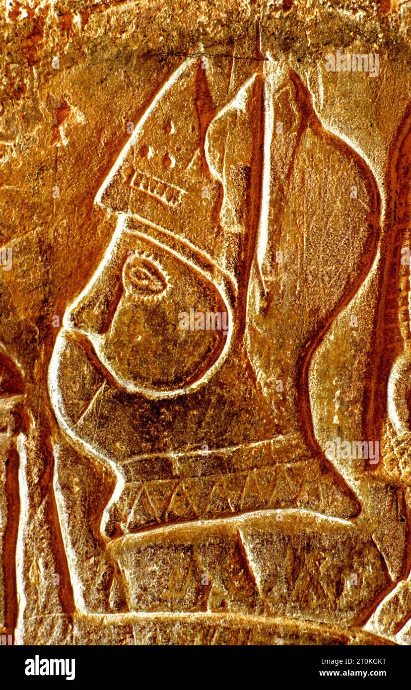 Carlisle Castle, prisoner's carving on prison cell wall,, medieval knight with helmet, Cumbria, England Stock Photo