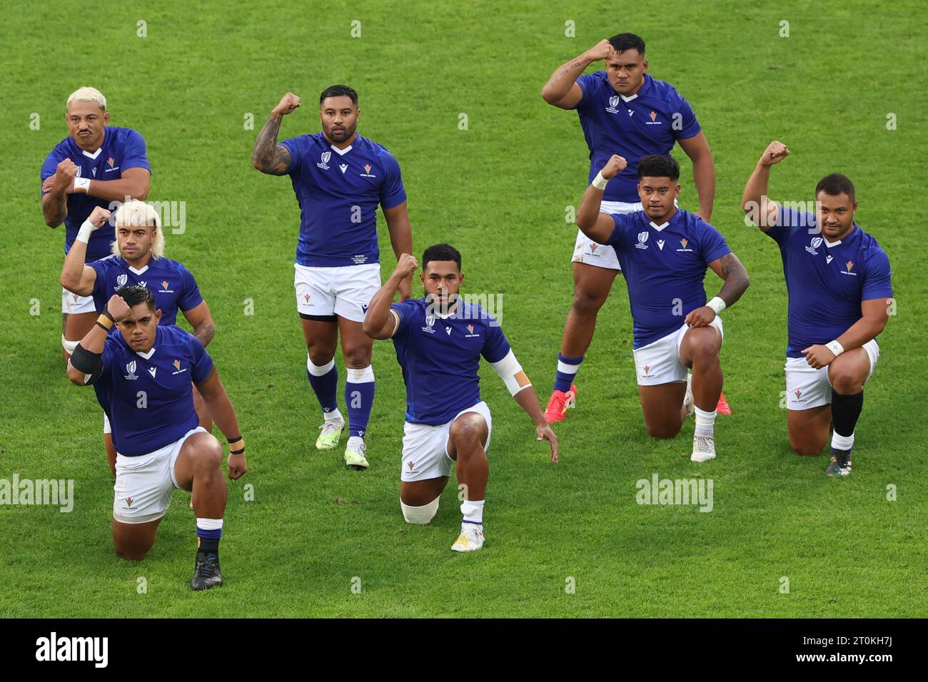 LILLE, FRANCE - OCTOBER 7: The Siva Tau of Samao, Jordan Lay of Samao, Sama Malolo of Samao, Michael Allaalatoa of Samao, Sam Slade of Samao, Brian Alainu'U'Ese of Samao, Theo McFarland of Samao, Fritz Lee of Samao, Steven Luatua of Samao, Jonathan Taumateine of Samao, Lima Sopoaga of Samao, Neria Fomai of Samao, Danny Toala of Samao, Tumua Manu of Samao, Nigel Ah-Wong of Samao, Duncan Paia'Aua of Samao, Seilala Lam of Samao, James Lay of Samao, Paul Alo Emile of Samao, Sootala Fa'a'so'o of Samao, Alamanda Motuga of Samao, Melani Matavao of Samao, Christian Leali'Fano of Samao, Miracle Fai'il Stock Photo