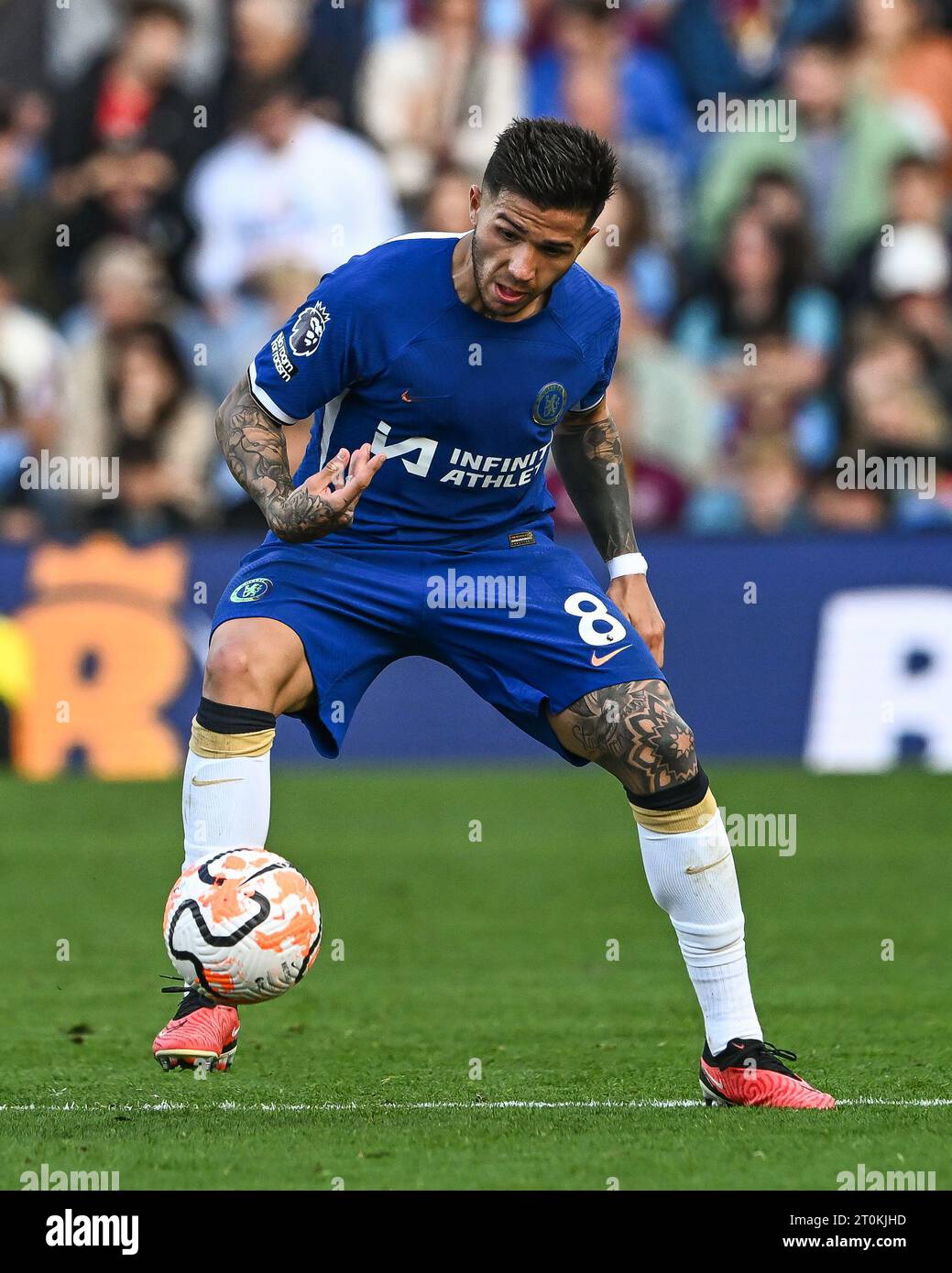 Enzo Fernández #8 of Chelsea in action during the Premier